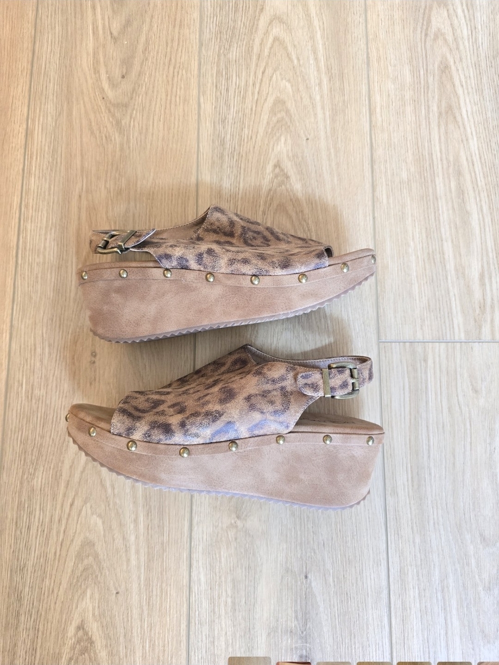 Leopard Print Wedge Platform Slingback Sandals - Tan Size 11